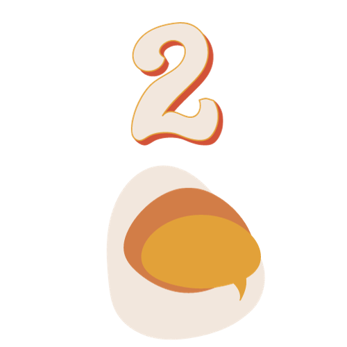Number 2 above a sliced boiled egg with yolk visible
