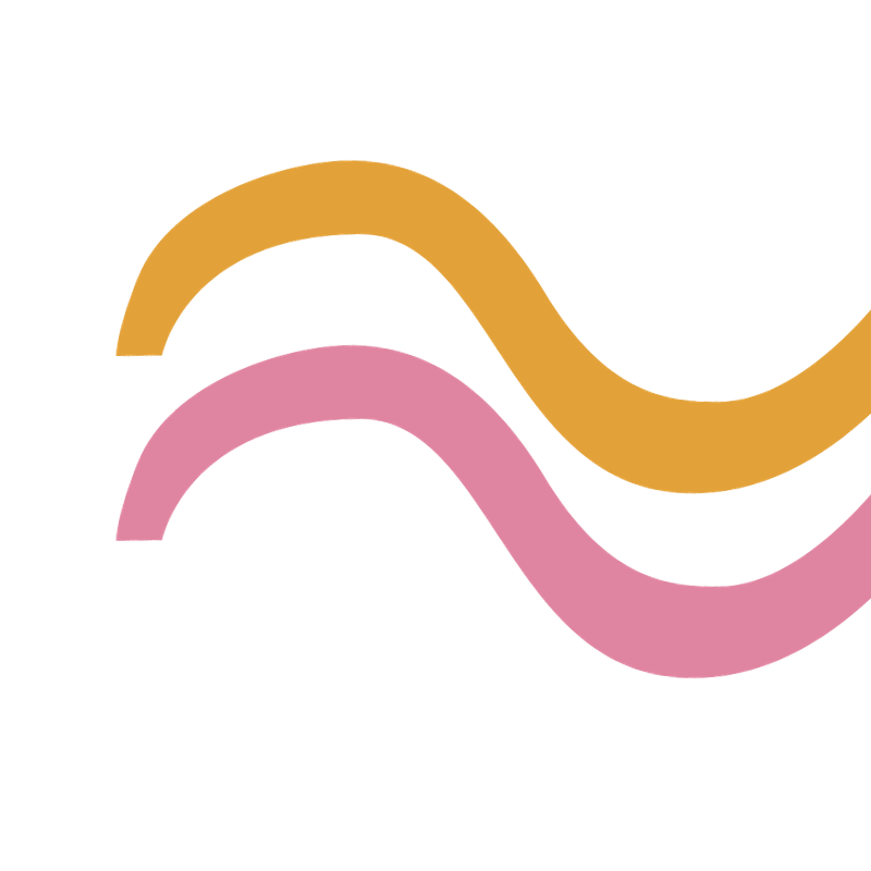 Two wavy lines, one pink and one gold, parallel and curved, on a white background.