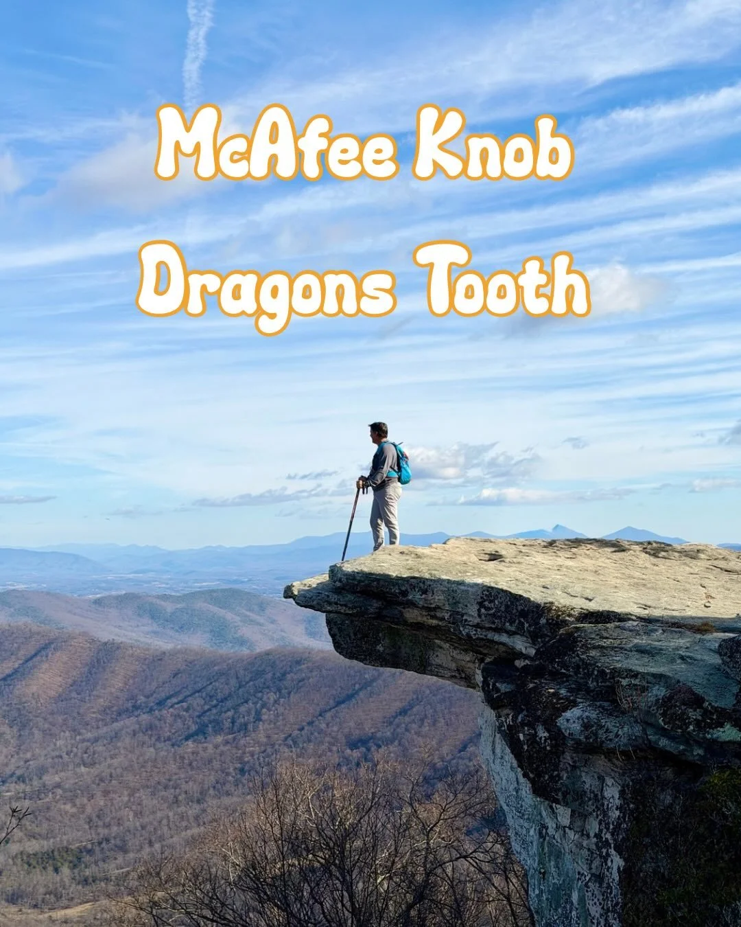McAfee Knob: ~8.8 miles round-trip, ~1,700 ft of elevation gain, and one of the most photographed overlooks on the Appalachian Trail.

Dragon&rsquo;s Tooth: ~4.6 miles round-trip, ~1,400 ft of elevation gain, with ladders, rock scrambles, and a wild 