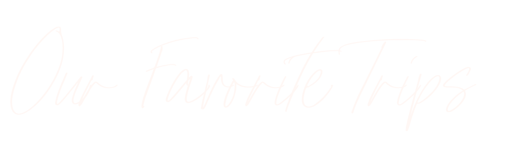 Text saying 'Our Favorite Trips' written in elegant cursive font on a black background.