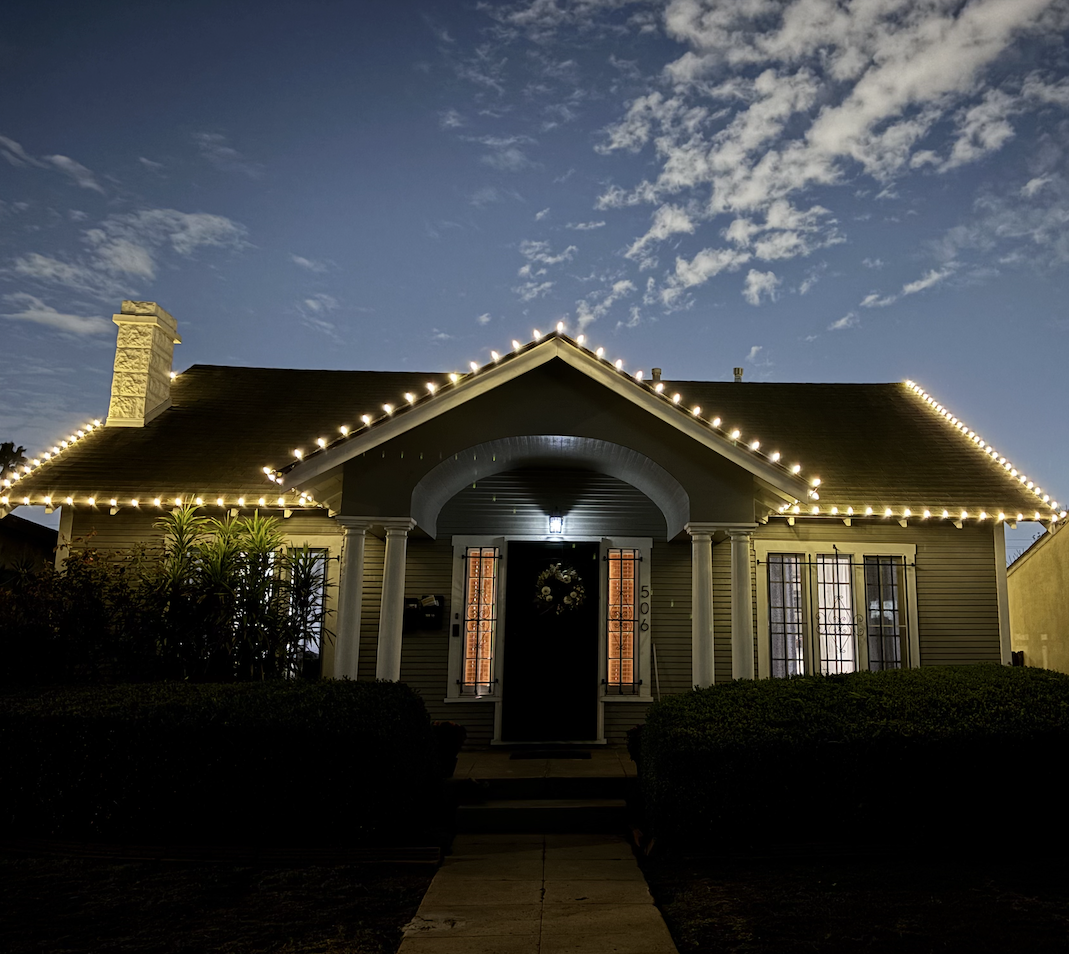 Mid century Inglewood home with Christmas lights