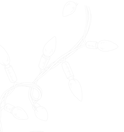 String of decorative Christmas lights on a black background.