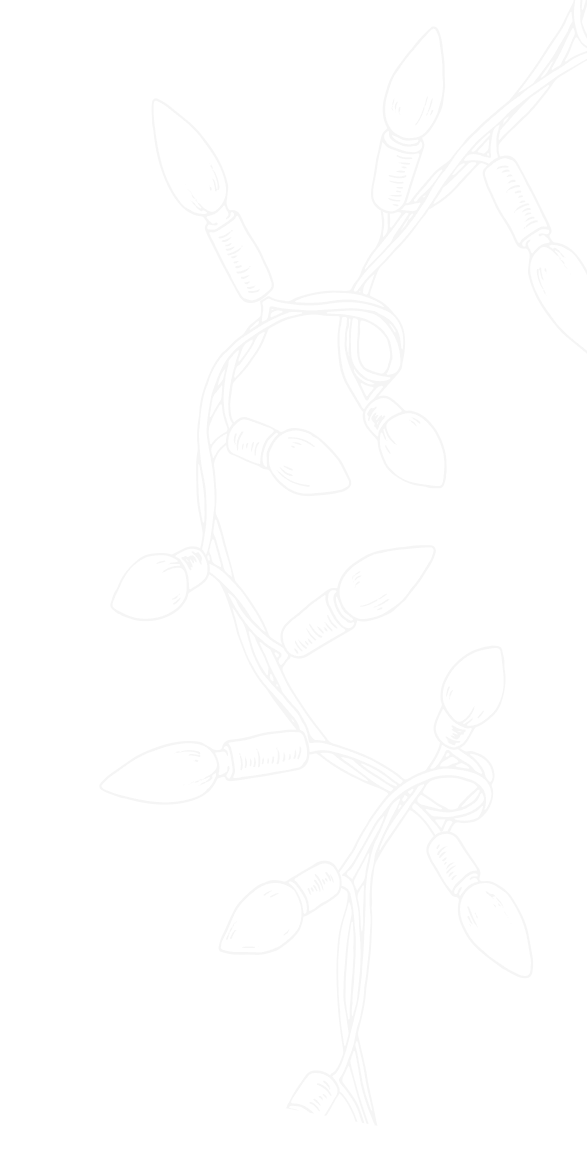 Black background with white illustrations of string lights with bulb-shaped bulbs intertwined.