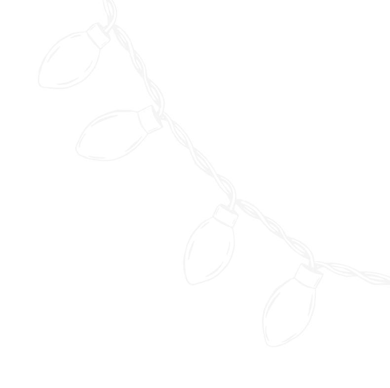 Black background with string of white Christmas lights shown from the side.