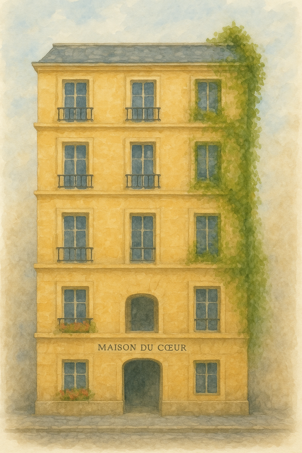watercolour image of french apartment block