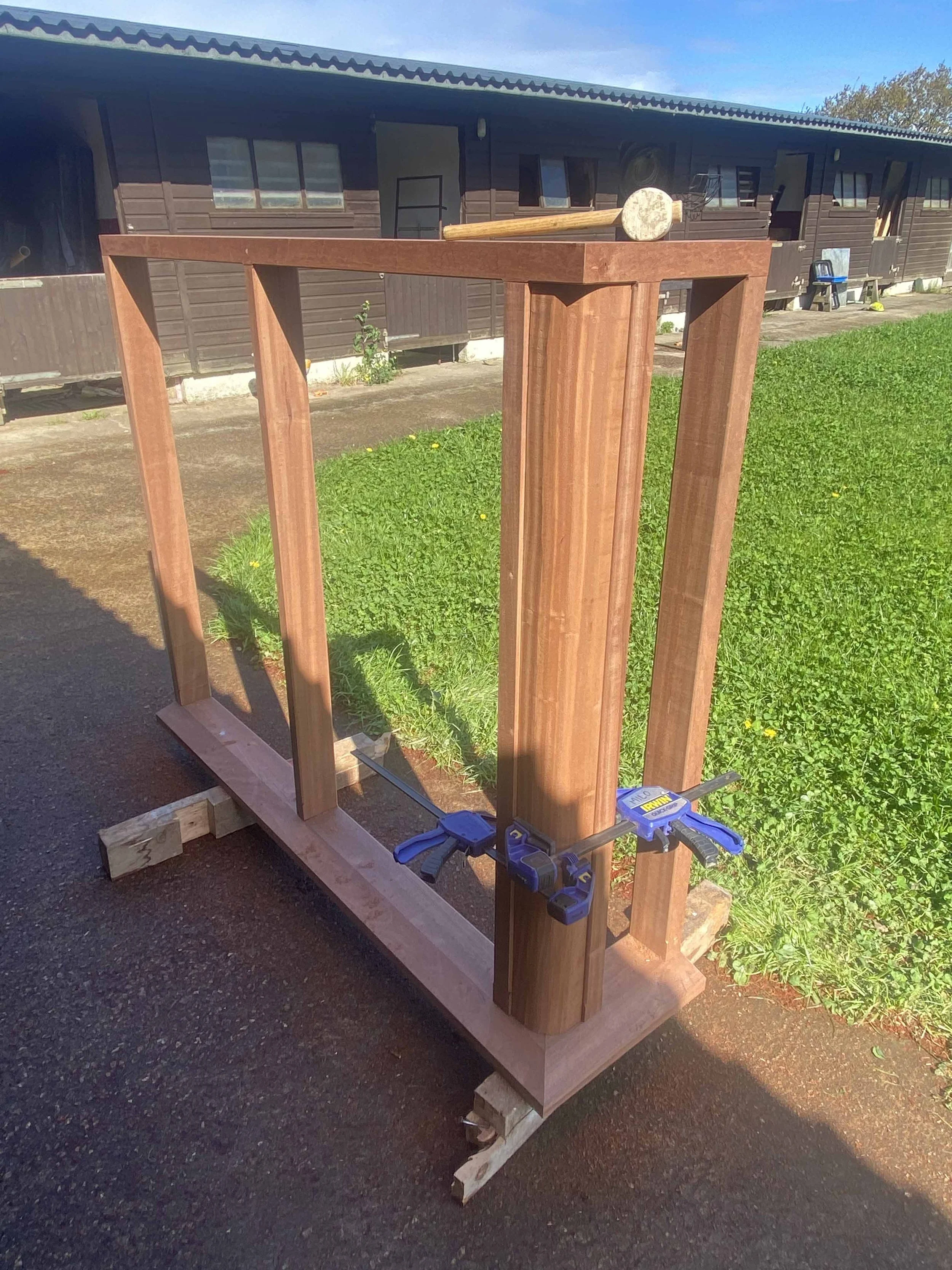 Sapele window frame before painting