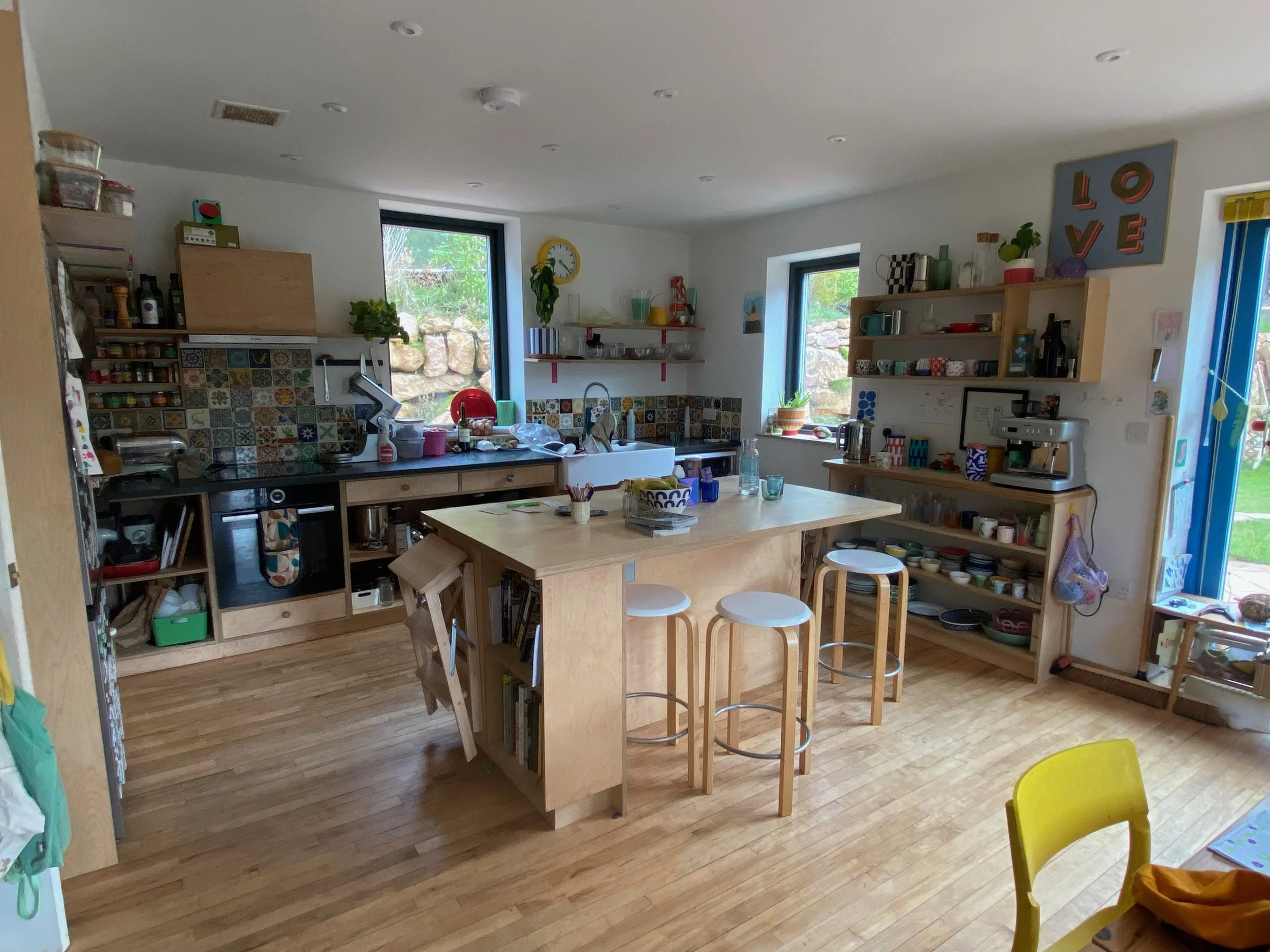 Birch plywood island and kitchen