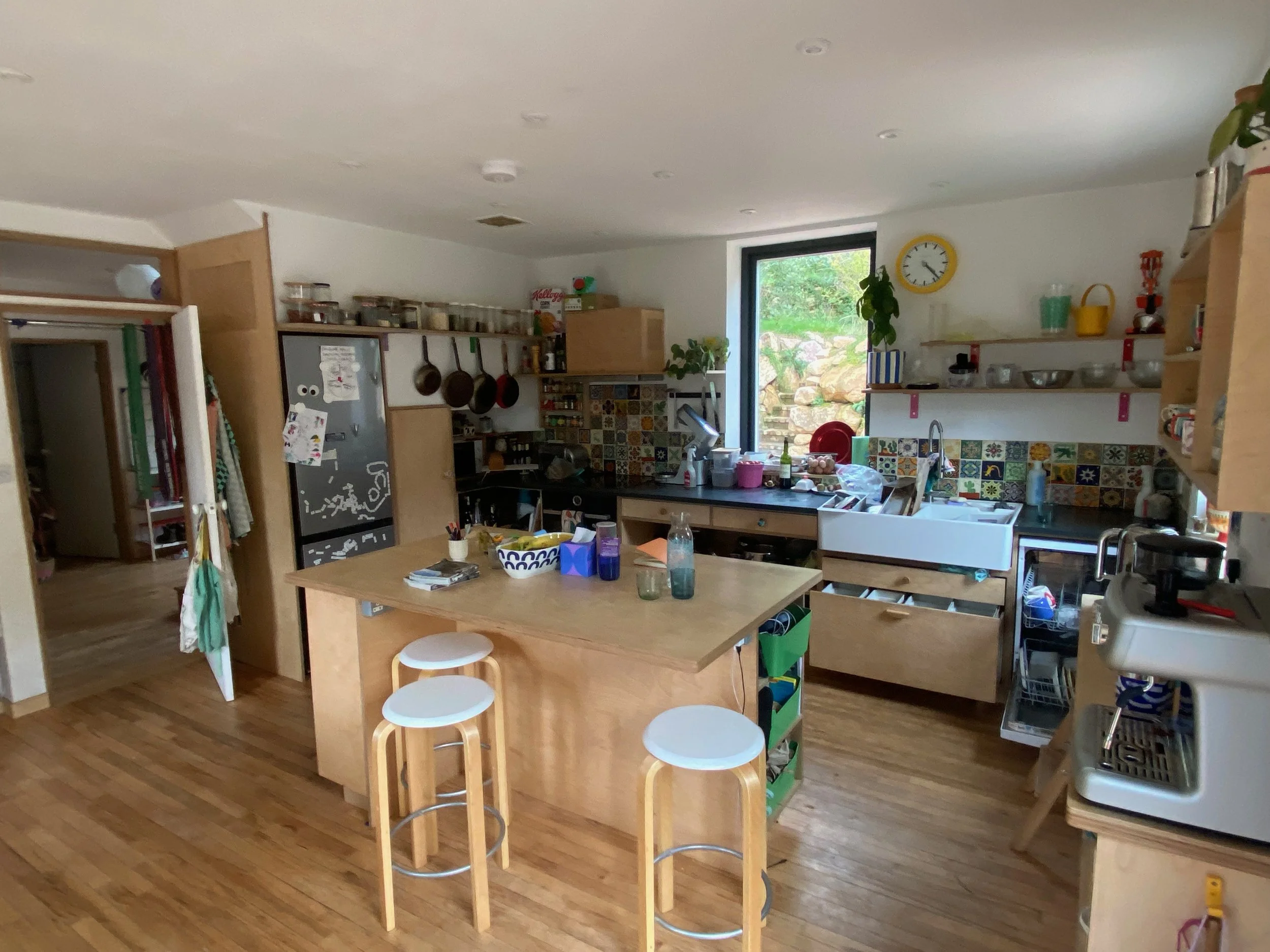 Birch plywood kitchen island and kitchen