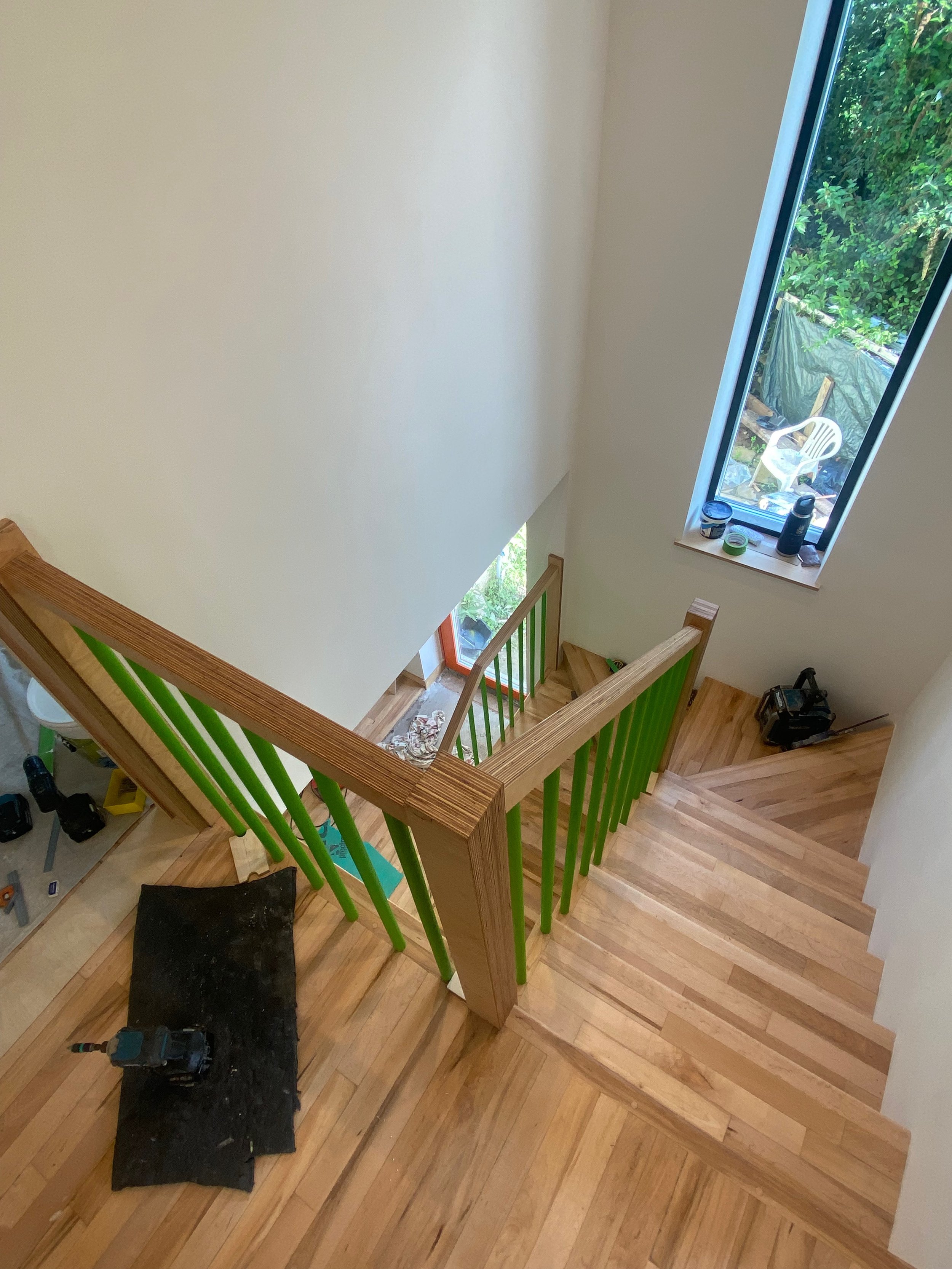 Birch plywood hand rail with ash spindles