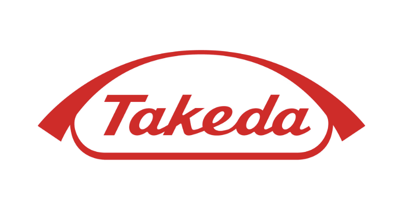 Takeda logo in red with an arching design