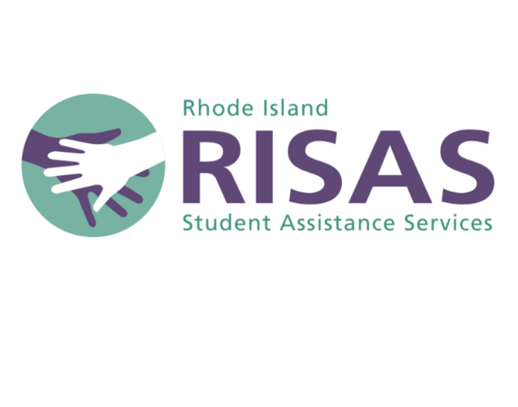 Logo for Rhode Island Student Assistance Services featuring three overlapping hands in green, white, and purple with text to the right that reads 'Rhode Island RISAS Student Assistance Services.'