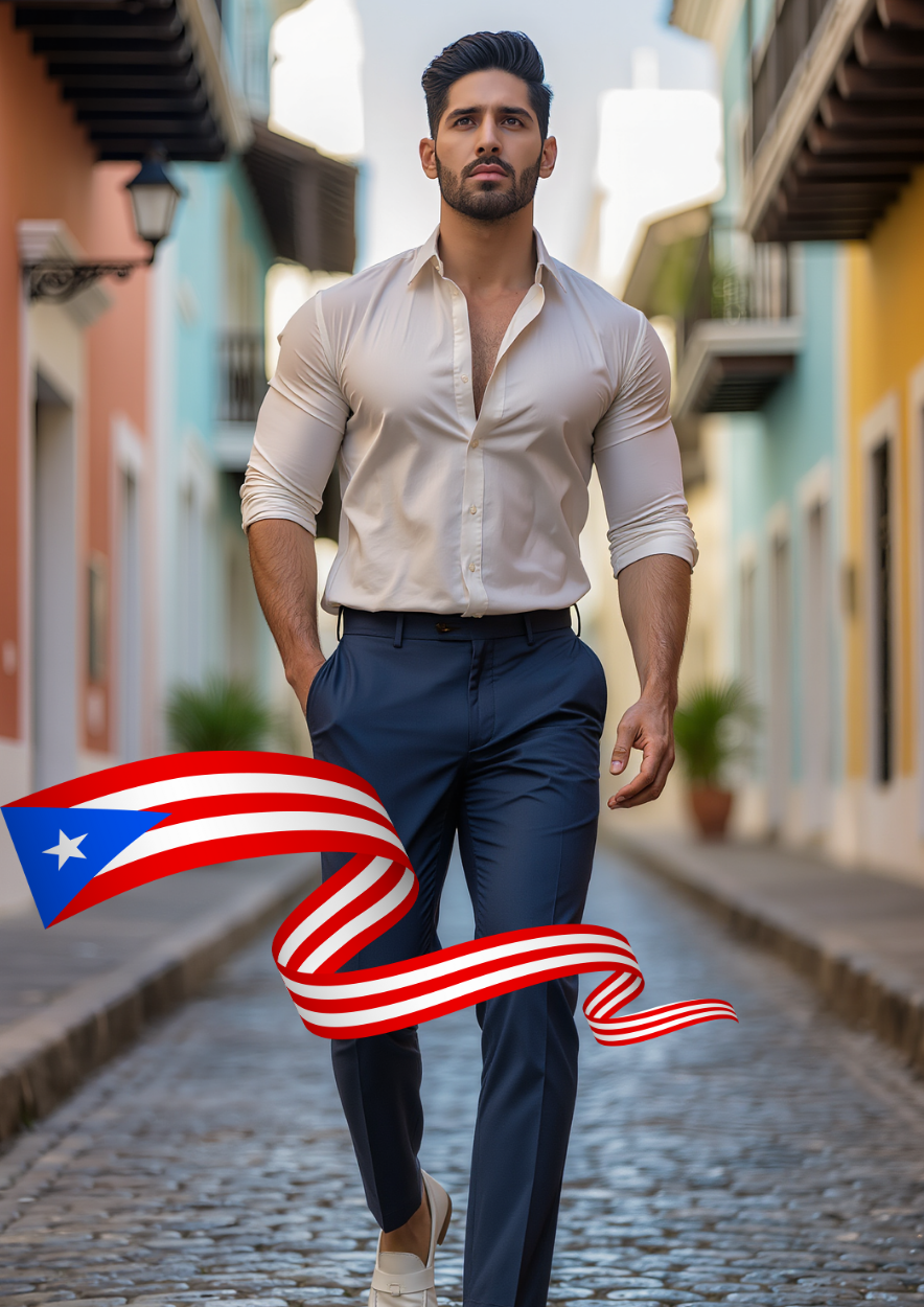 Handsome young man walking in the cobble stone streets of old san juan
