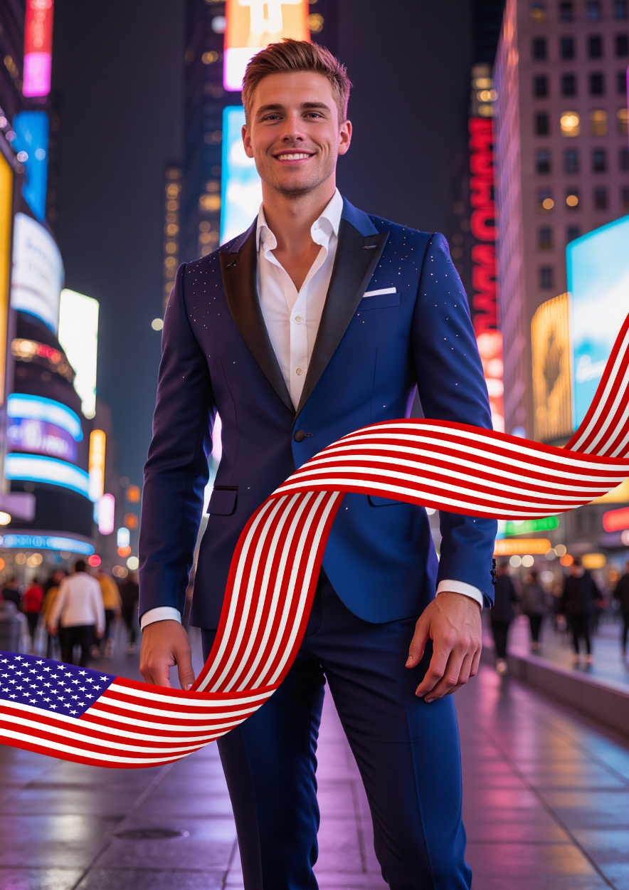 Handsome Young man in the middle of Times Square, New York