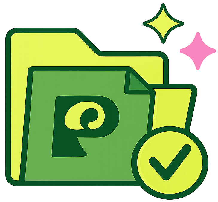 Illustration av mapp med bock, symbol för korrekt originalarbete och filhantering.