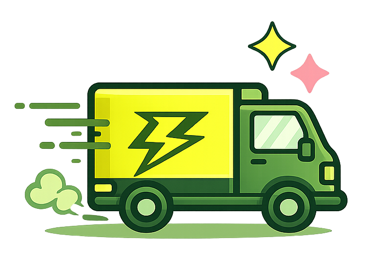 Illustration av lastbil i rörelse, symbol för snabba och pålitliga leveranser.
