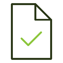 An icon of a document with a checkmark indicating approval or completion.