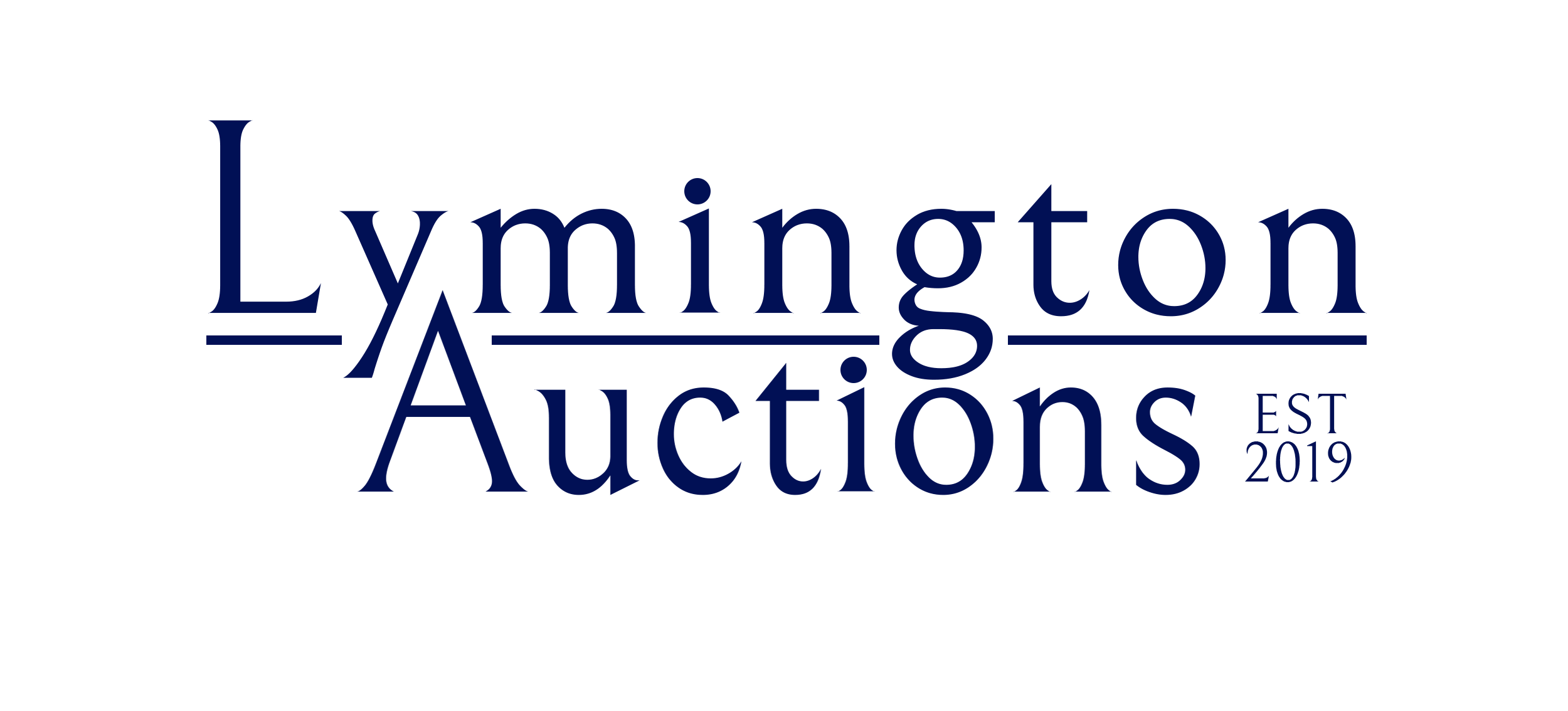 Lymington Auctions logo with the text 'Lymington Auctions' in navy blue, includes 'EST 2019' on the right side.