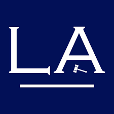 Logo with the letters 'LA' on a dark blue background