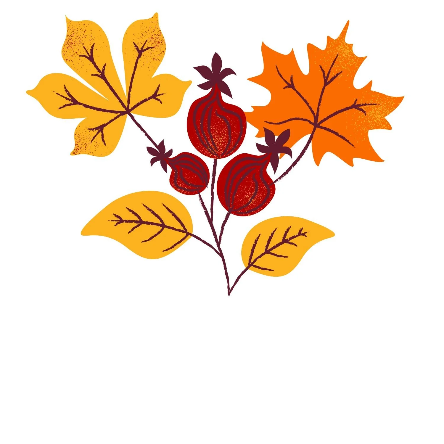 Illustration of autumn leaves and berries in fall colors.