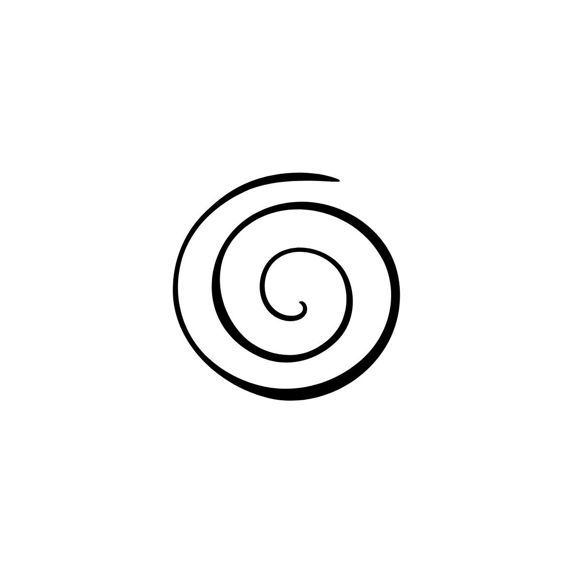 Simple black spiral design on a white background.