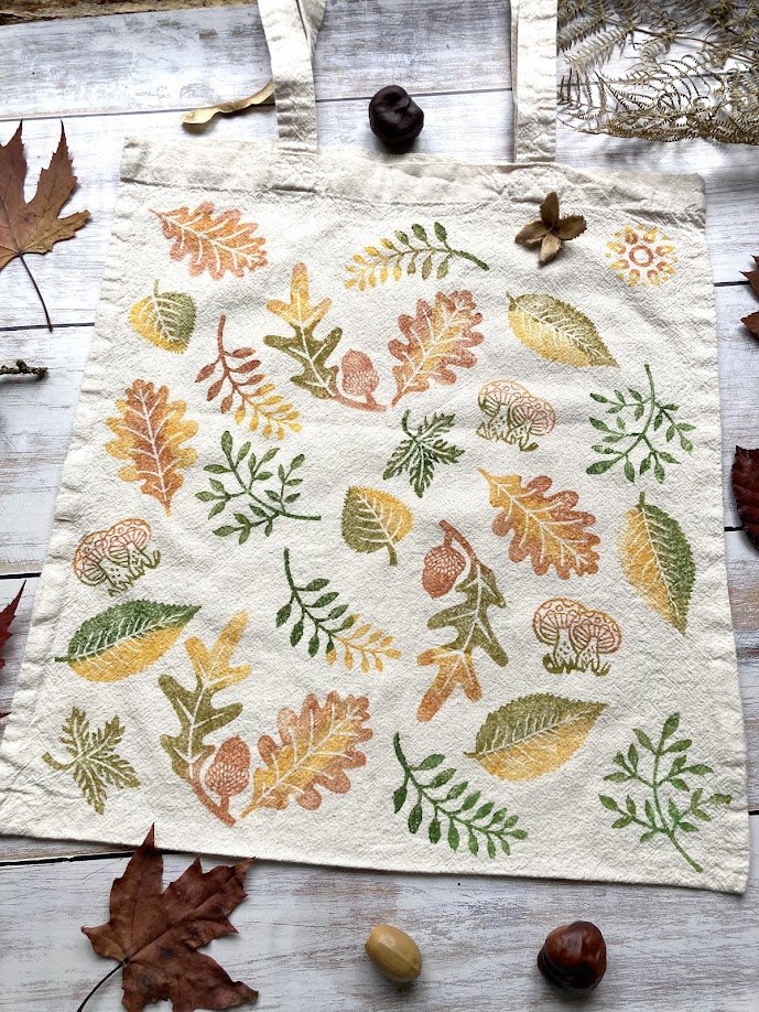 Block Printed Tote Bag Autumn