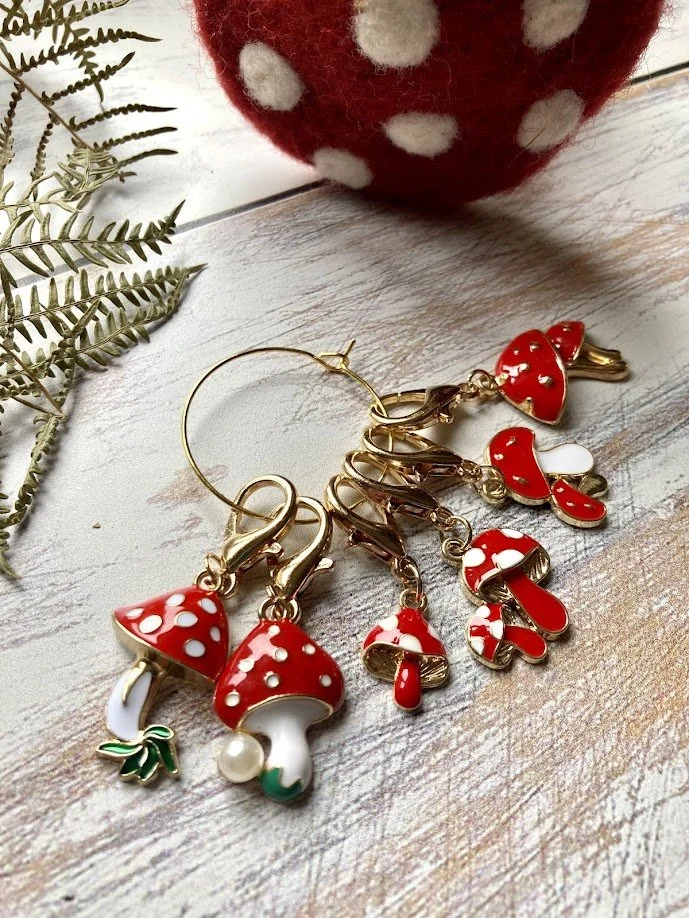 Crochet Stitch Markers: Enamel Toadstools set of 6
