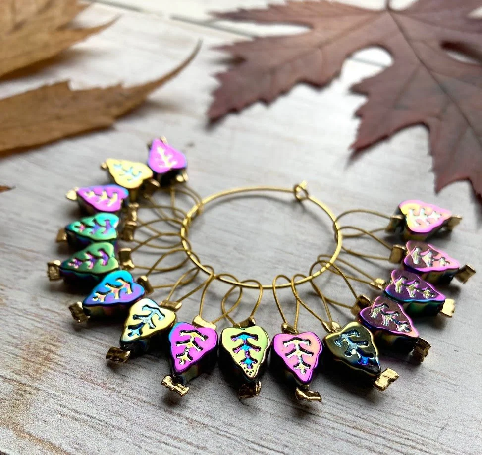 Loop Stitch Markers for Knitting Purple Leaves Set of 15