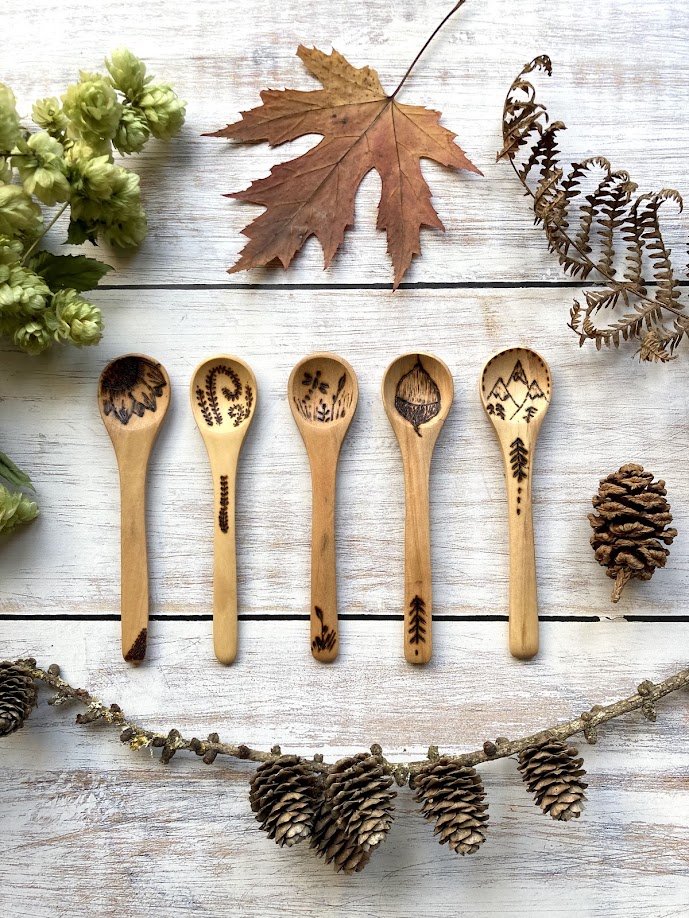 Wood Burned Small Spoons