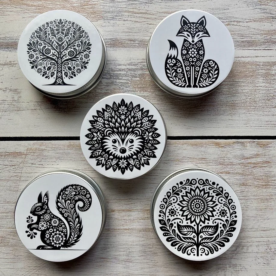 Round Tin for Notions Folk Art Designs