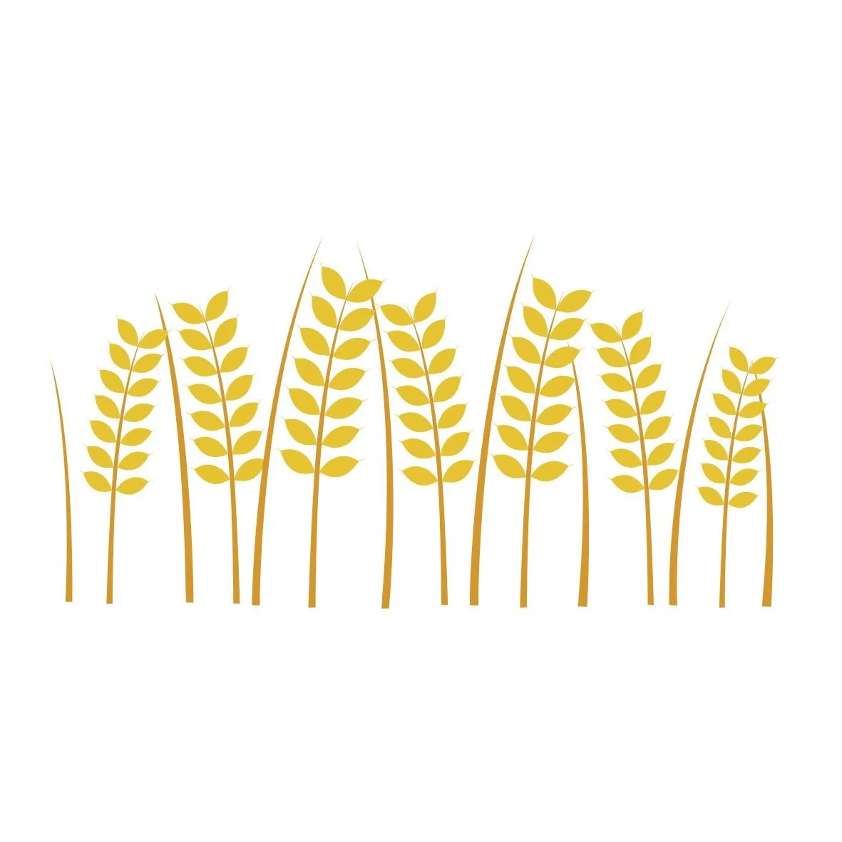 Stylized illustration of yellow wheat stalks on a white background.