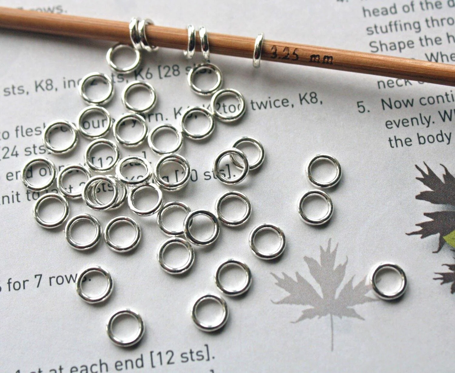 Silver Stitch marker rings x20 fit 5.5mm