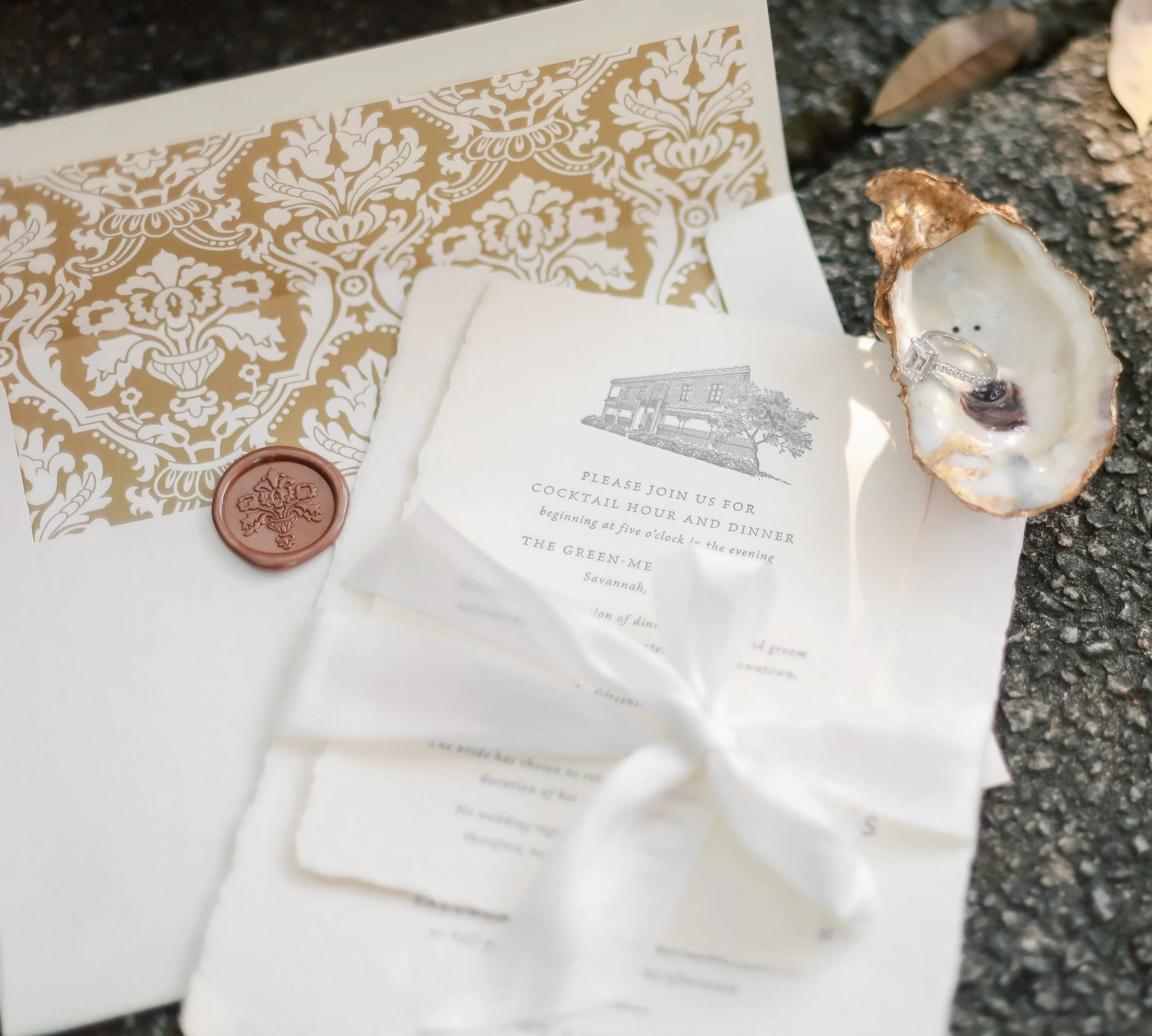 Elegant Savannah wedding invitation suite featuring refined paper goods and historic design inspiration for the Drouet–Plowman wedding