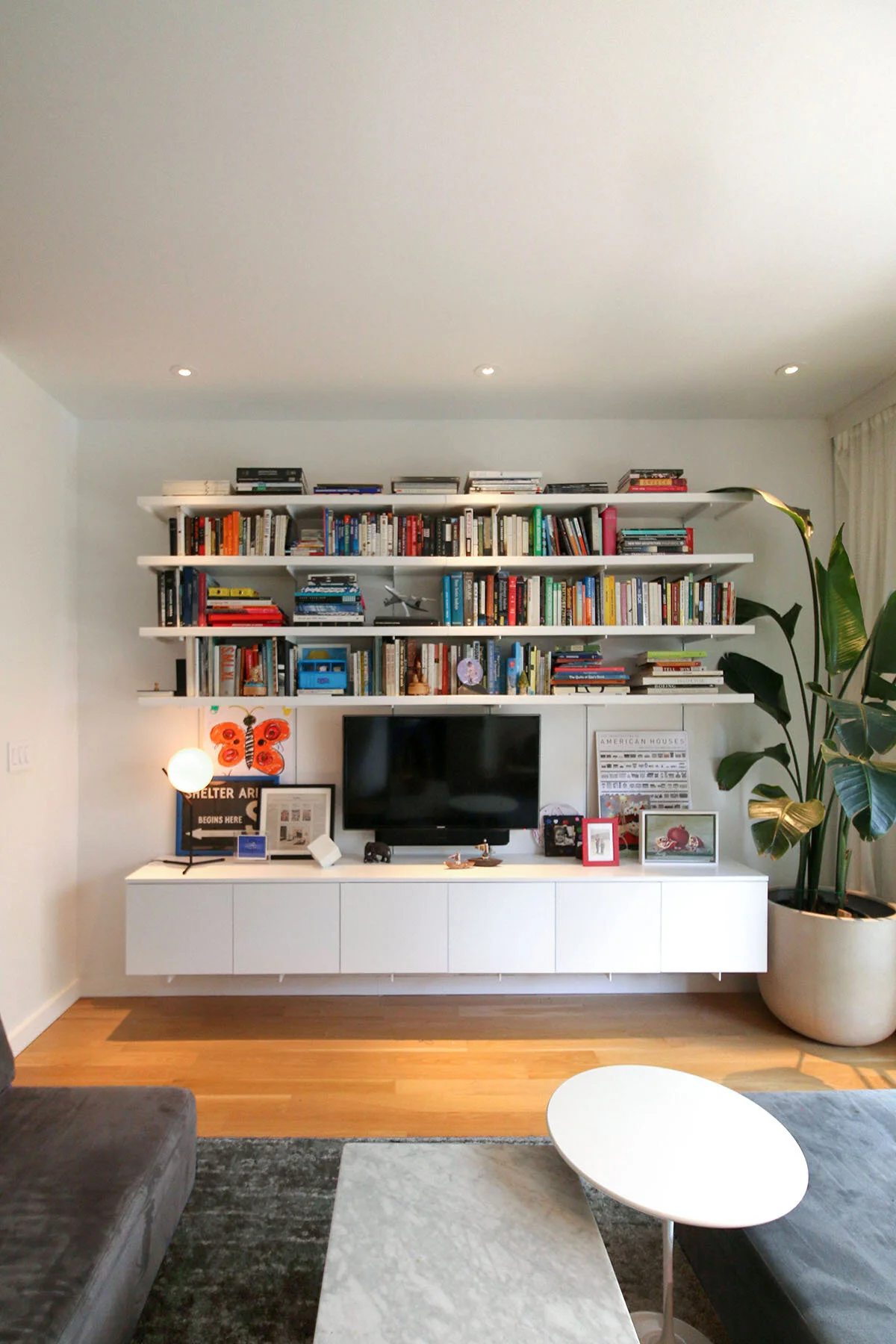 custom bookcase in the living room