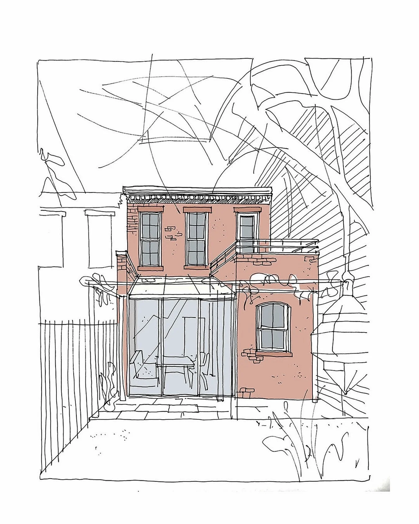 Concept sketch for a thoughtful, light-touch glazed addition to an 1880 brick townhouse in Park Slope, Brooklyn.

More than an extension of the interior space, it&rsquo;s designed as a light monitor that transforms the interior with natural daylight.