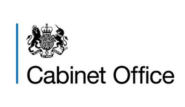 Logo of a cabinet office with a crest featuring a crown and two lions.