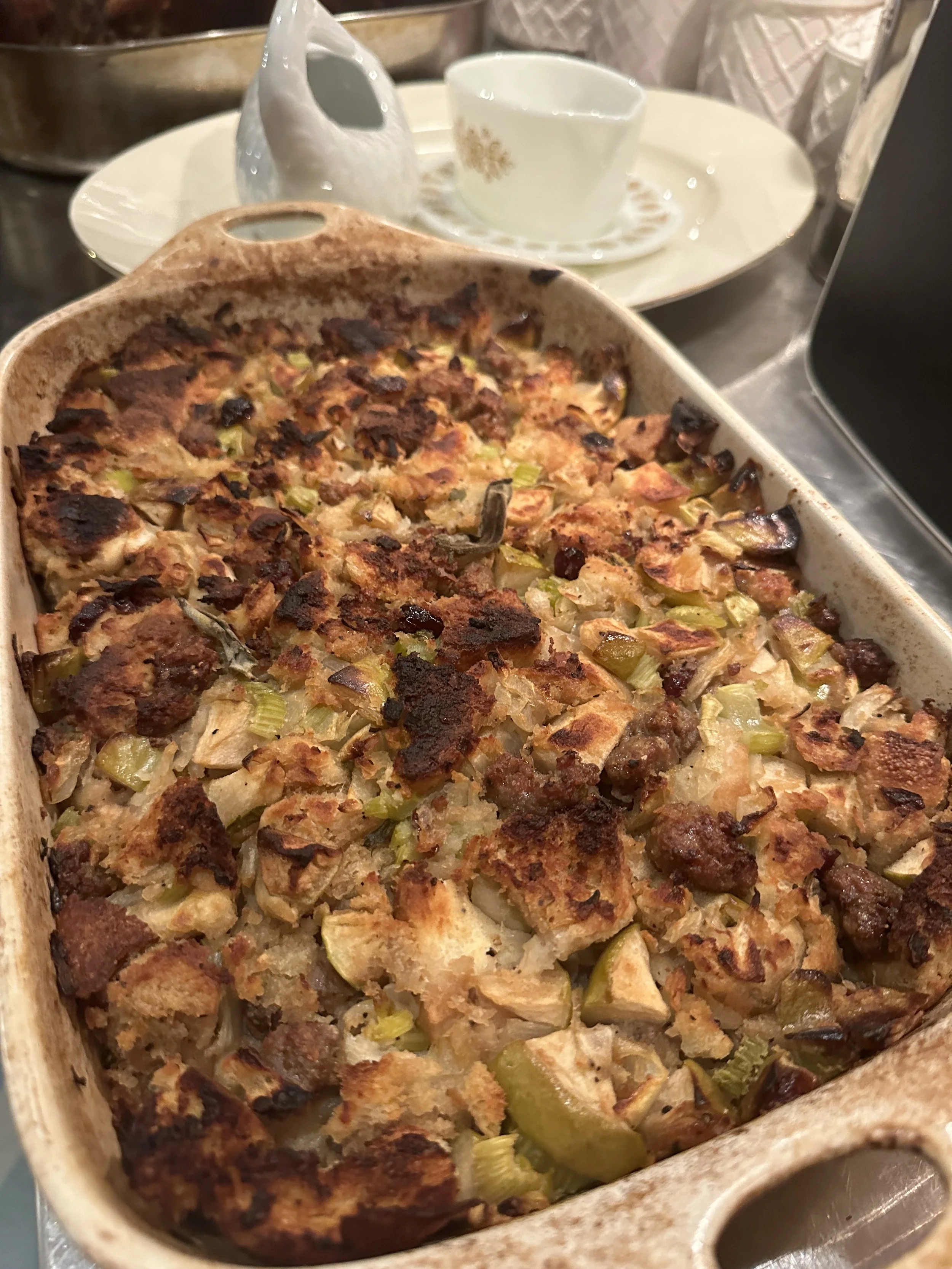The ultimate unique Thanksgiving or winter stuffing recipe with apples, sausage, sage, and more. Created by CFoodDiet