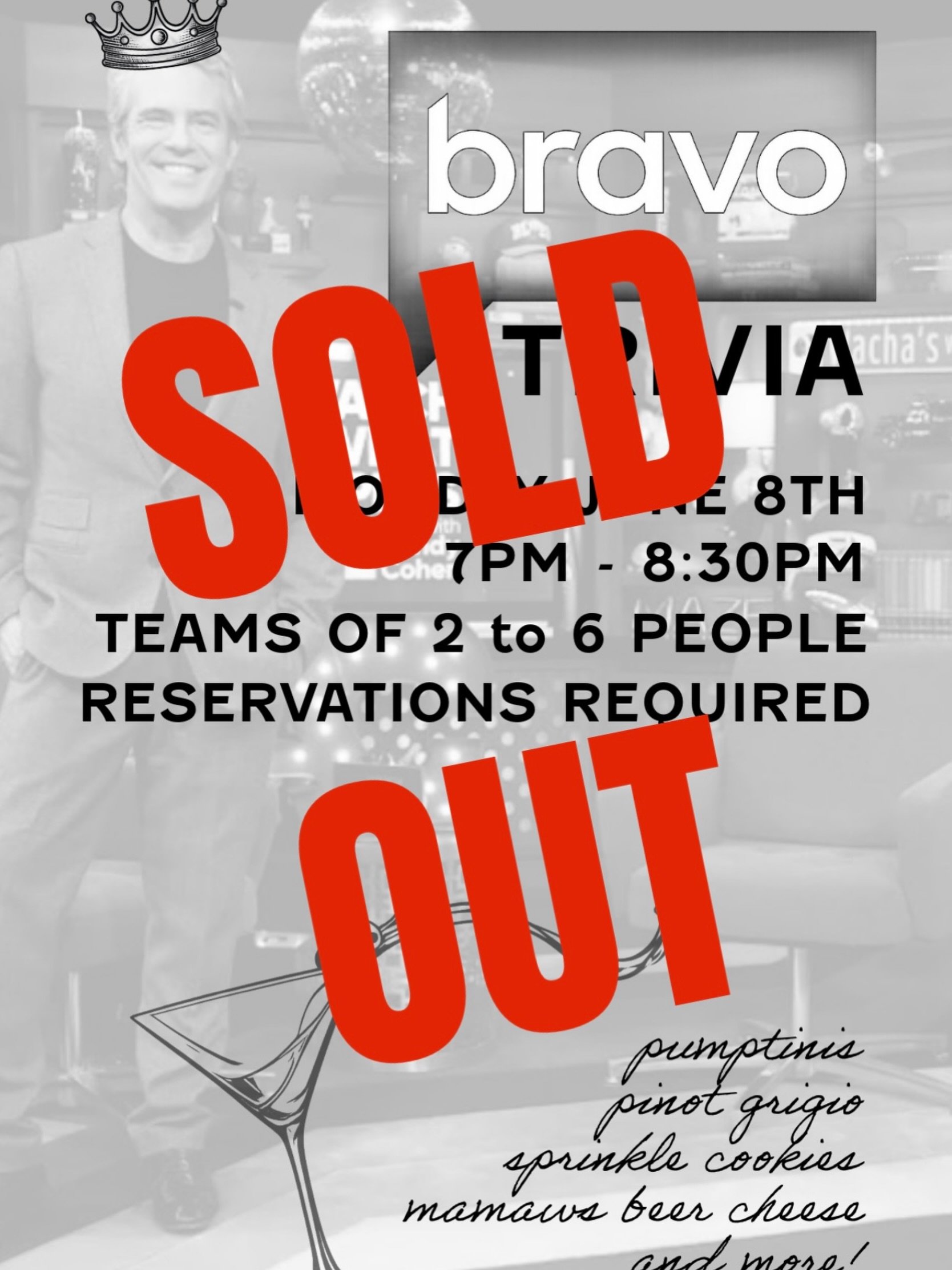Ok Bravo queens, we&rsquo;re fully booked for Monday. There&rsquo;s a waitlist going but it&rsquo;s pretty long. Don&rsquo;t fret, we&rsquo;ll do more!! Keep an eye out for a second date, we&rsquo;ll pick one at the end of next week 👀