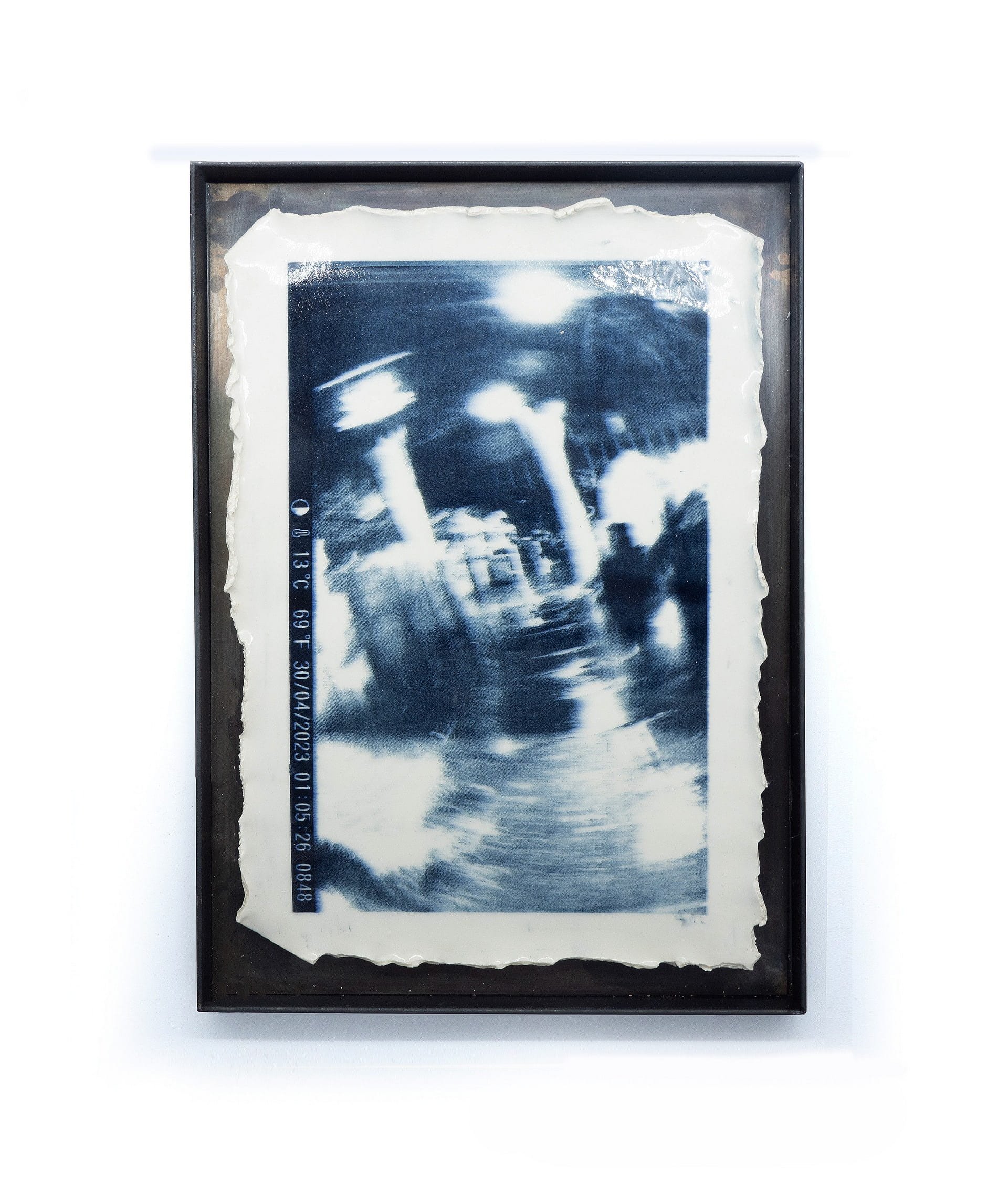 Outside Brondesage 30/04/2023 01:05 — Screen print on Porcelain, stain, cobalt, glaze, steel frame