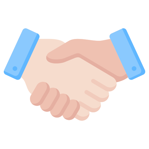 Illustration of two hands shaking, wearing blue cuffs.