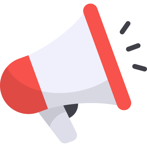 Digital illustration of a megaphone with sound lines emitted from it.