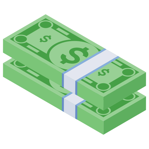 Illustration of stacked dollar bills with a band in the middle.