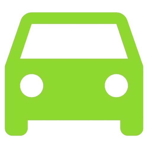 Green cartoon-style illustration of a bus or van viewed from the front.