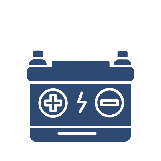 Icon of a car battery with plus and minus symbols and a lightning bolt in the center.