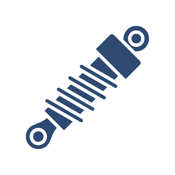 Icon of a car shock absorber, a coil spring component, in dark blue.