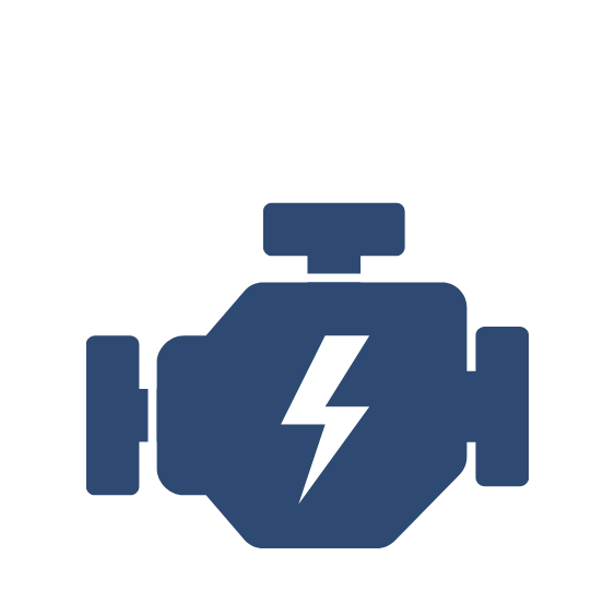 Icon of a car engine with a lightning bolt, indicating electric or high-performance engine.