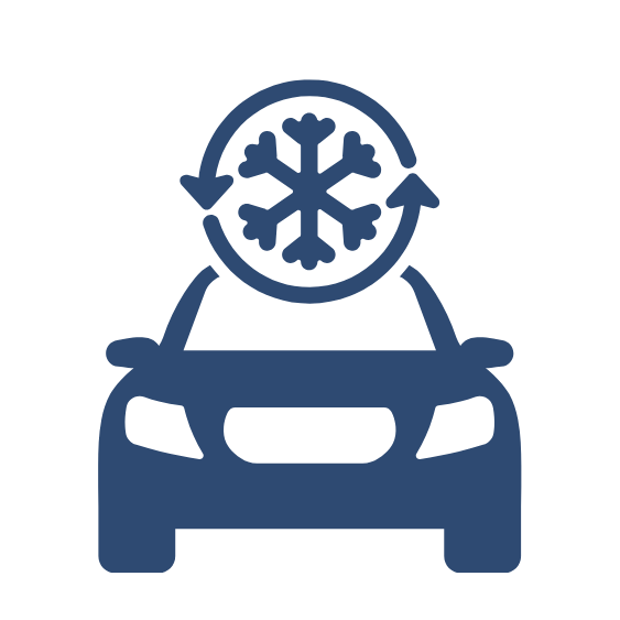Icon of a car with a snowflake and circular arrow above, indicating cold temperature or air conditioning.