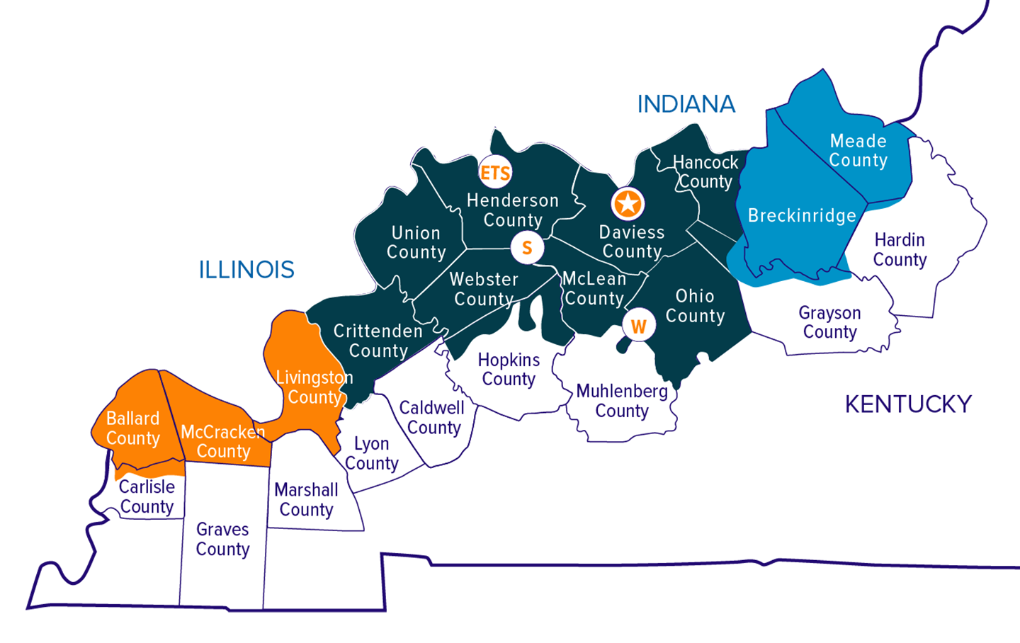Map of Western KY. Counties.