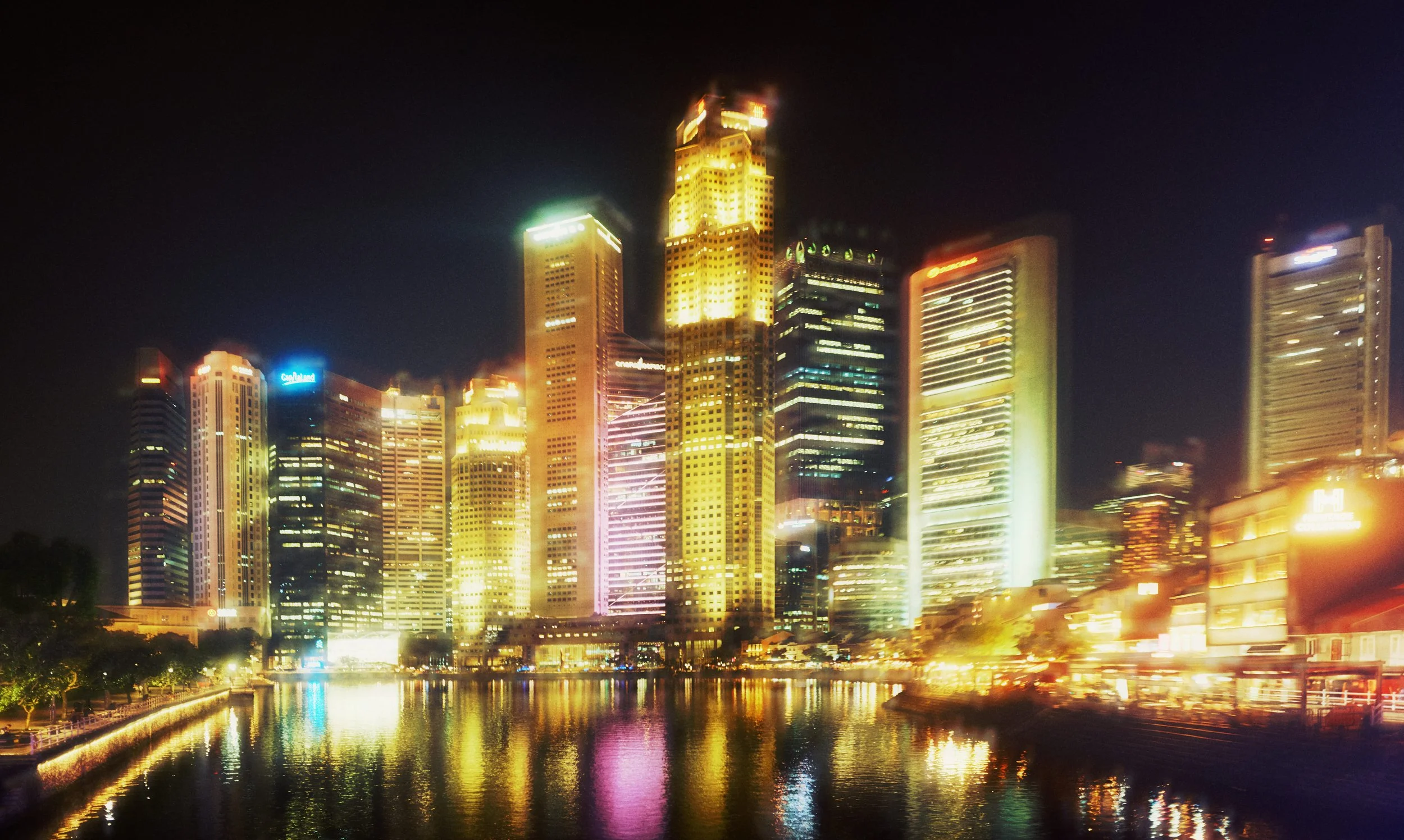 View across the boat quay at night