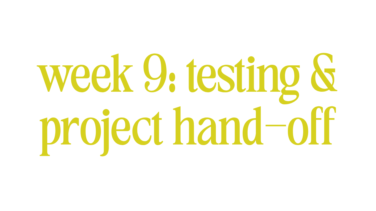 WEEK 9: TESTING & PROJECT HAND-OFF 
 
We test to make sure your website is working optimally 
 
We record any needed tutorials for you to keep your site updated & maintained.
 
 
Hand-off call to go over the project and launch your new website.  
 