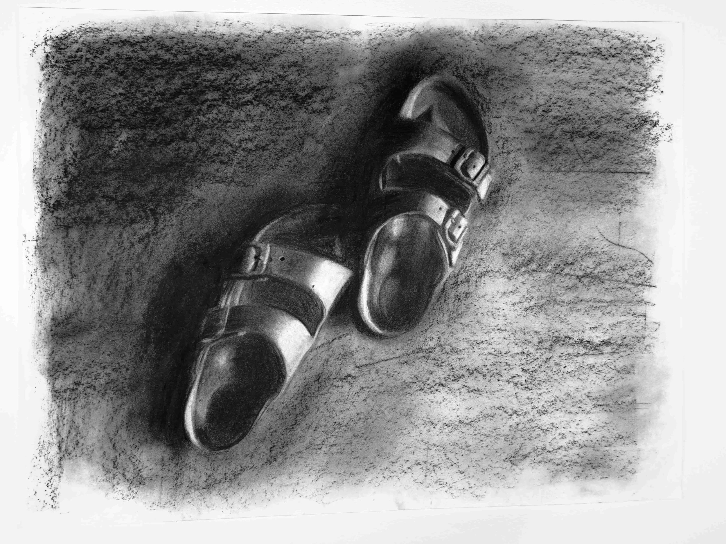"Still Life of Sandals"
18 x 24 in.     
Charcoal 
